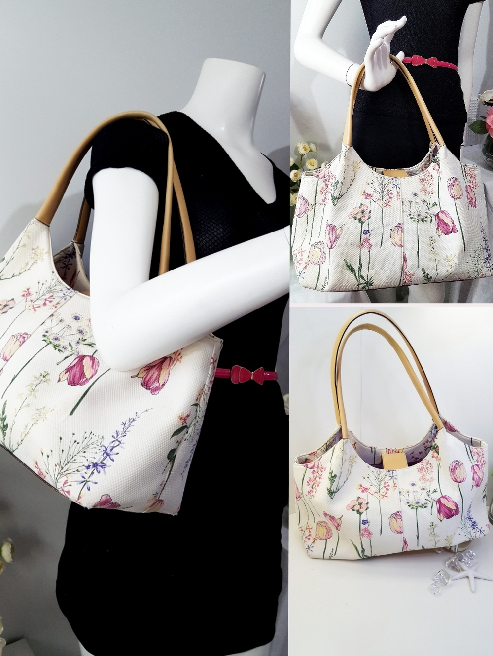 🔖Ann Taylor LOFT⚡🌺Multicolor Canvas Floral Shoulder Bag/Satchel Bag - Picture 3 of 11